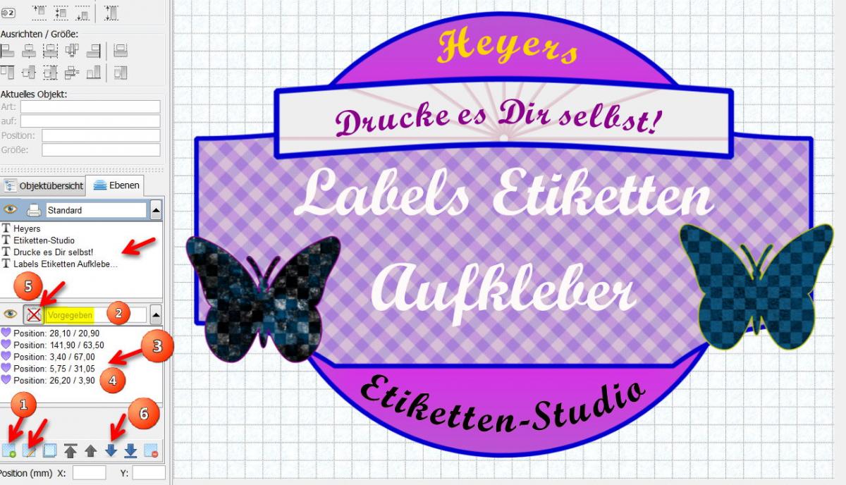 Zum Vergrößern anklicken! Fertige Etiketten bedrucken