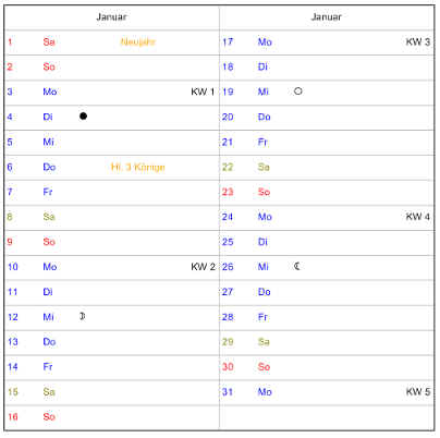 Heyer's Kalender-Studio - Monatsübersicht