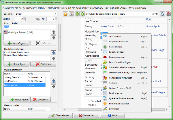 Heyer's Heim-Videothek: Daten-Übernahme mit dem eingebauten Web-Browser