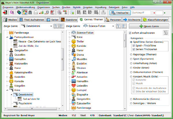 Heyer's Heim-Videothek: Organisieren / Genres/Themen