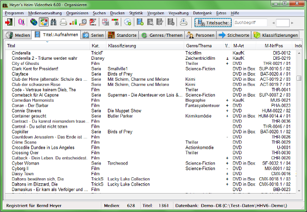 Heyer's Heim-Videothek: Organisieren / Titel/Aufnahmen