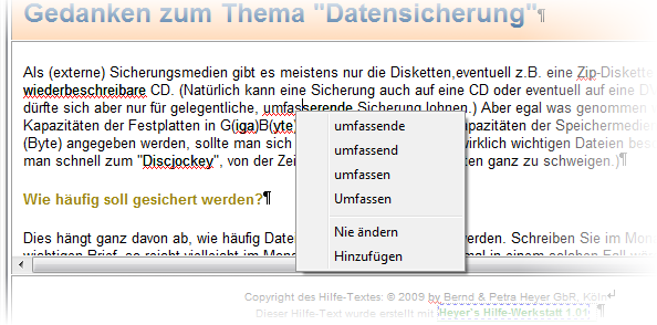 Heyer's Hilfe-Werkstatt - Rechtschreibhilfe