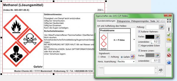 Zum Vergrößern anklicken! Heyer's Etiketten-Studio Pro - GHS-CLP-Feld