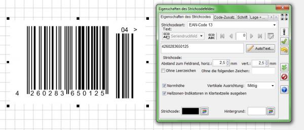 Zum Vergrößern anklicken! Heyer's Etiketten-Studio Pro - Strichcodefeld