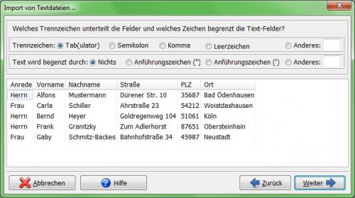 Heyer's Karten-Studio: Seriendruck: Textimport