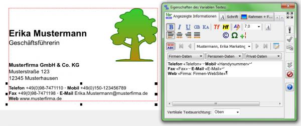 Heyer's Visitenkarten - Variabler Text