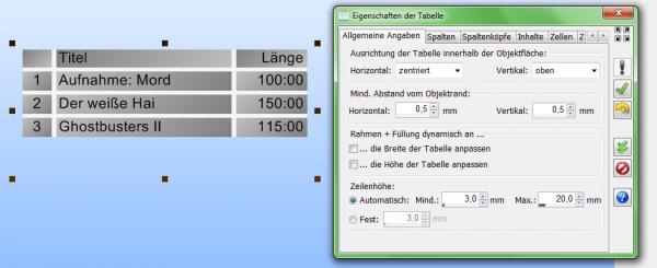 Heyer's Etiketten-Studio Pro - Tabelle