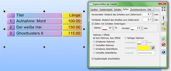 Heyer's Etiketten-Studio Pro - Tabelle